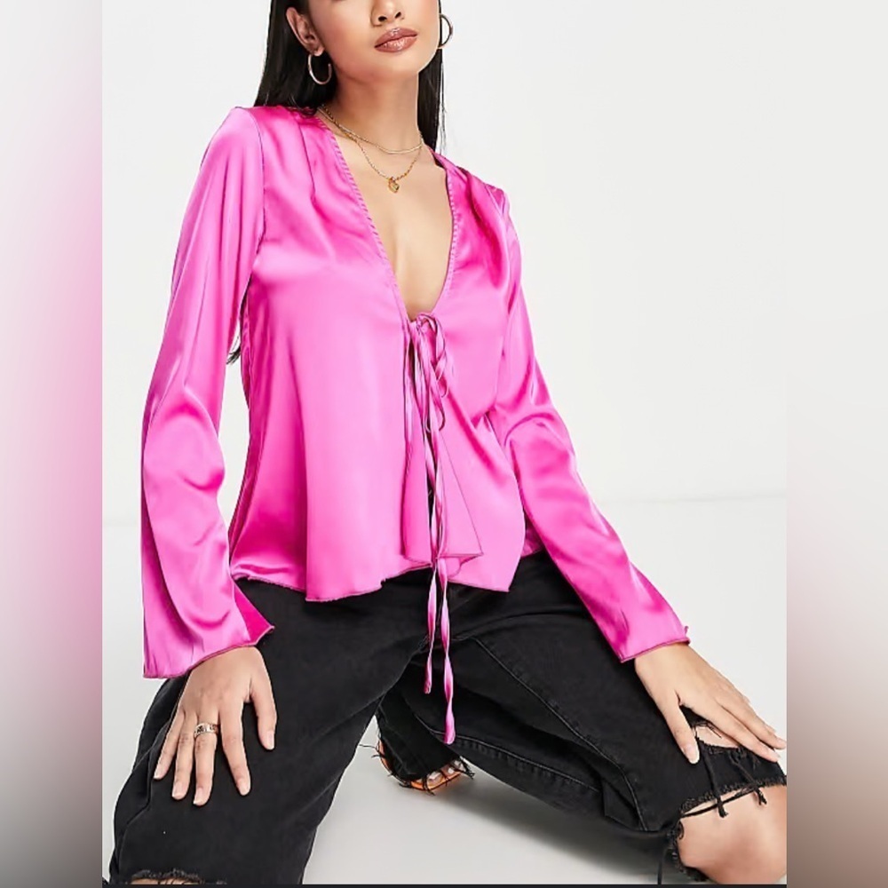 Never Fully Dressed Vibrant Pink Satin Wrap Blouse